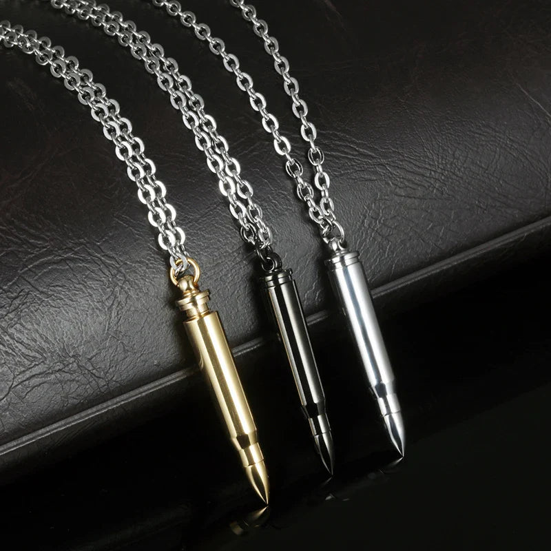 Bullet Necklace for Men Hiphop Silver Gold Black Color Pendant Stainless Steel Jewelry Gift Cool Stuff(GN199)