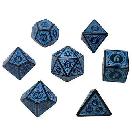 7 Pcs Kit Polyhedral 6 Sides Carved Vintage Ancient Retro Pattern Dices Set D4 D6 D8 D10 D% D12 D20 for TRPG RPG Games