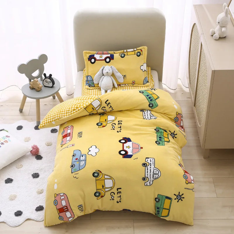 Baby Cartoon Print Bedding Set Duvet Covers Pillowcases Set Autumn Winter Warm Suede Bedclothes Bed Linen CP29