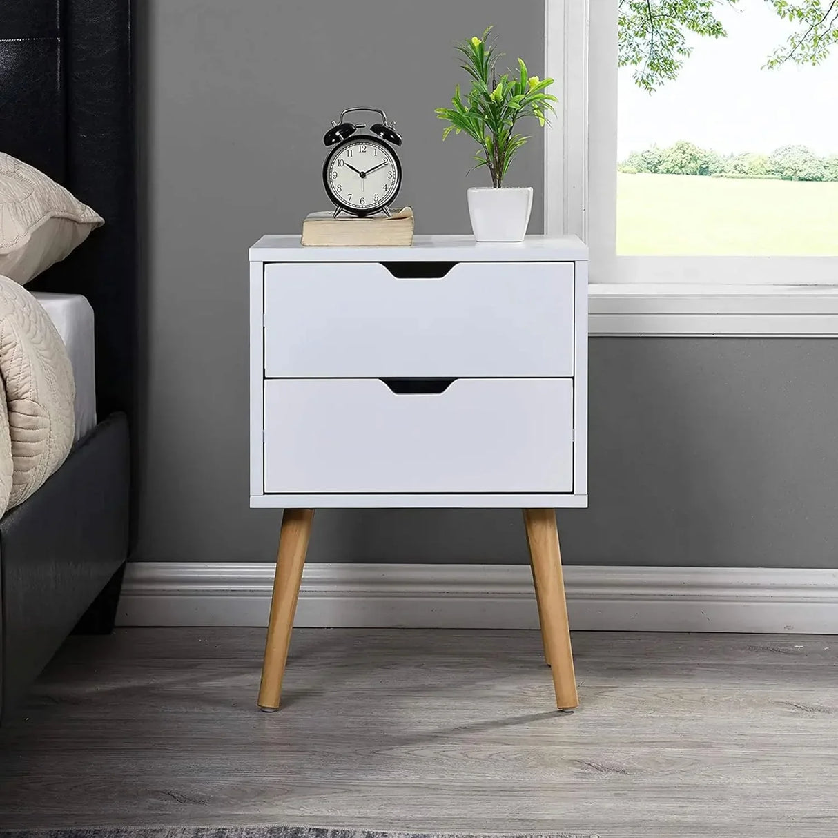 Nightstands Set of 2-Natural Beside Table with Storage Drawer - Midcentury Modern Bedroom Storage Cabinet