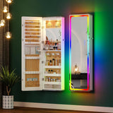 LED Mirror Jewelry Cabinet with RGB Lights,47.2" Wall Mounted Jewelry Organizer with Full-Length Mirror