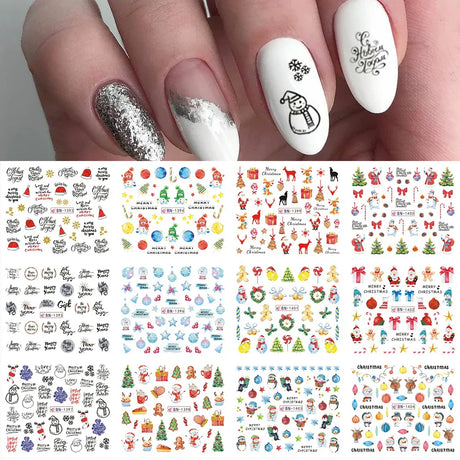 12pcs Hedgehog Animal Nail Water Stickers Pine Cones Gold Fall Design Watercolor Winter Manicure Transfer Sliders JIBN1681-1692