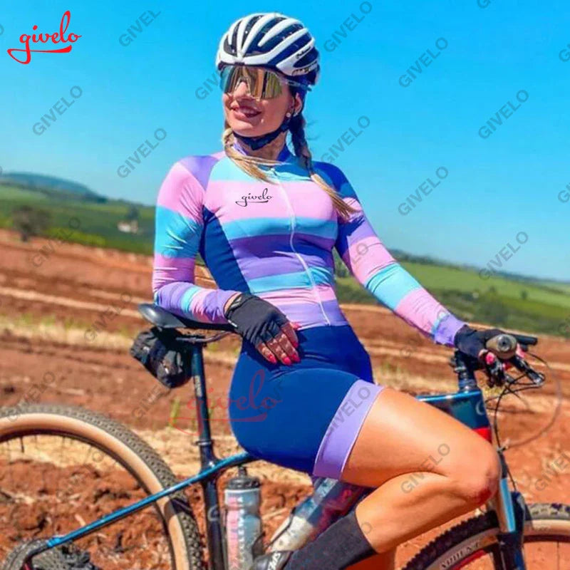 GIVELO Women's Cycling Monkey MTB Jumpsuit Long Sleeved UV Resistant Bicycle Clothing Feminino Jumpsoit Ciclismo