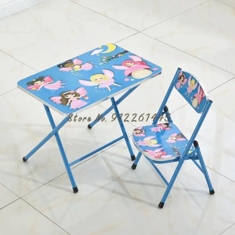 Kindergarten pupils children foldable learning tables and chairs set, writing desk and dining table can be raised and lowered