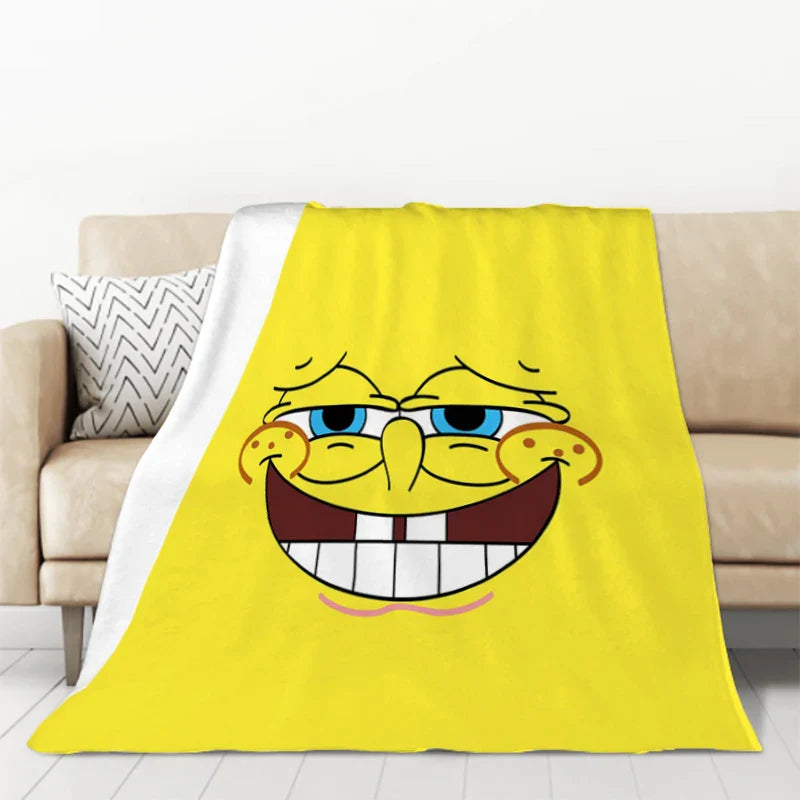 S-SpongeBobs Cartoon Sofa Blankets & Throws Fluffy Soft Blankets for Bed Child Blanket Furry Throw Double Decorative Anime Kid's