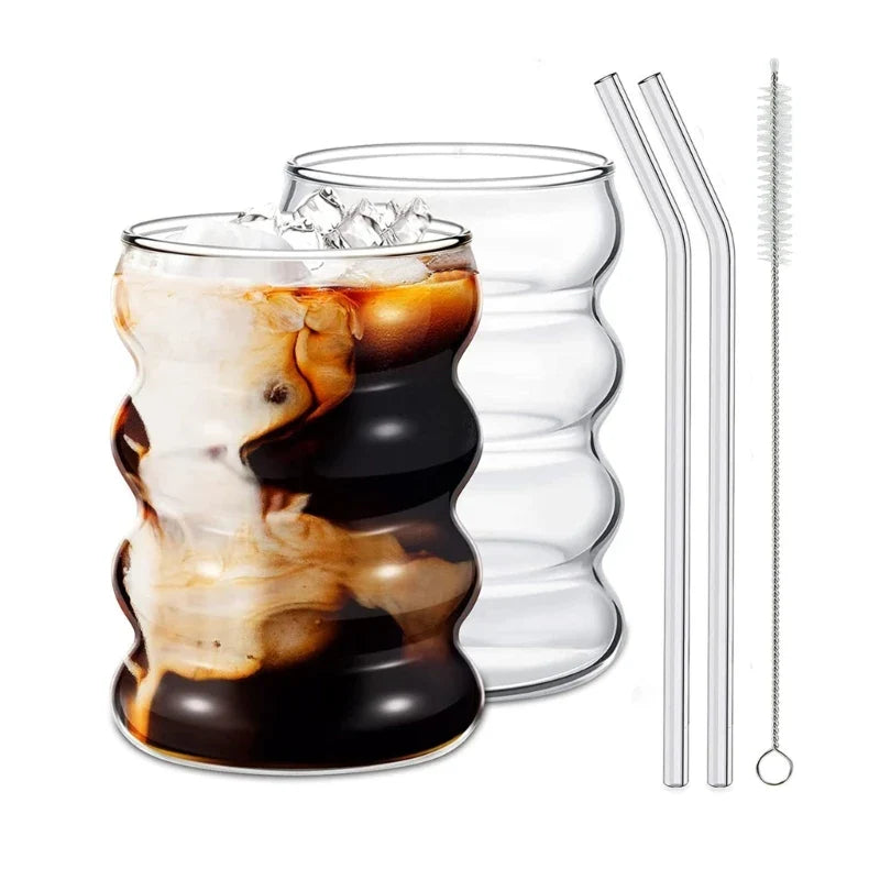 Single-Layer Glass Cup with Straw Drinking Mugs Coffee Drinkware Whiskey Glasses Milk Cup Water Cup Glass Material