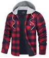 TACVASEN Cotton Flannel Shirt Jacket with Hood Mens Long Sleeve Quilted Lined Plaid Coat Button Down Thick Hoodie Outwear