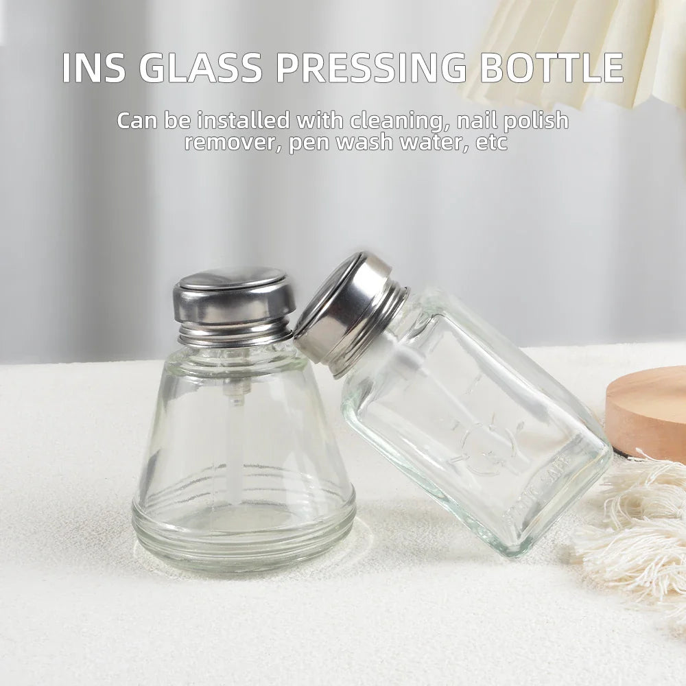 1Pcs 180ml Nail Refillable Glass Bottles Empty Press Pump Dispenser Nail Art Polish Remover Cleaner Makeup Bottle Manicure Tool