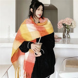 Winter Women Plaid Scarf Winter AC Pamanhmina Shawls Cashmere Thick Wraps Lady Tassel Warm Scarves Rainbow Hairy Bufanda Man