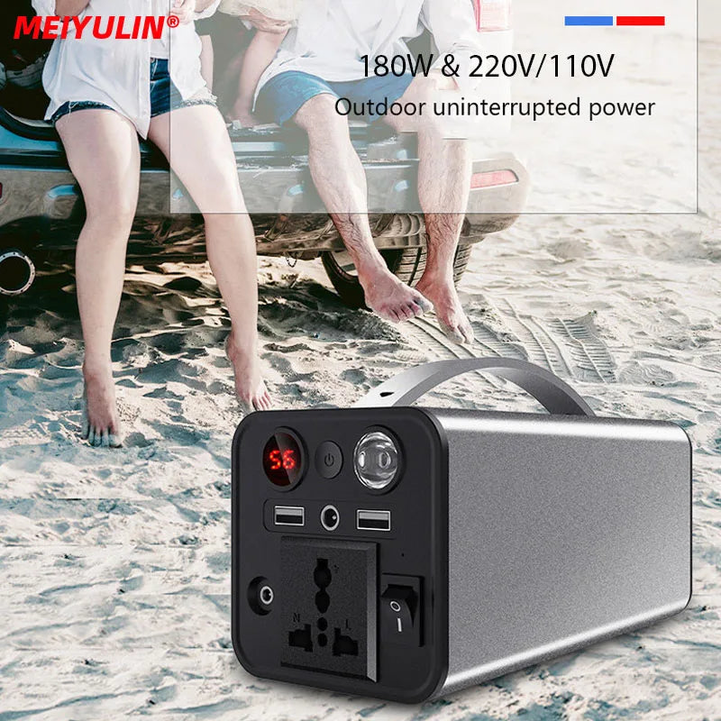 220V 180W Portable Power Station 45000mAh Emergency Charging Solar Generator External Battery Power Bank LED for Outdoor Camping