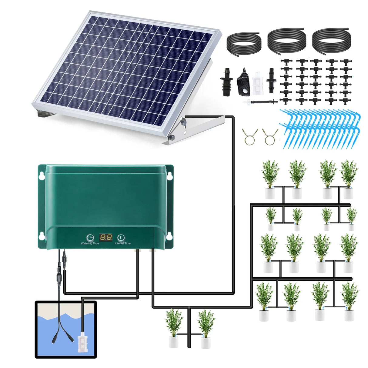 Solar Automatic Drip Irrigation Kit 7 Timing Modes 30 Watering Modes 98.42FT Automatic Watering Irrigation System Set for Garden