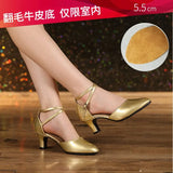 Women Glitter Leather Latin Dance Shoes Closed Toe Soft Sole Salsa Modern Shoe Tango Ballroom Dancing Shoes 3.5cm/5.5cm  Heel