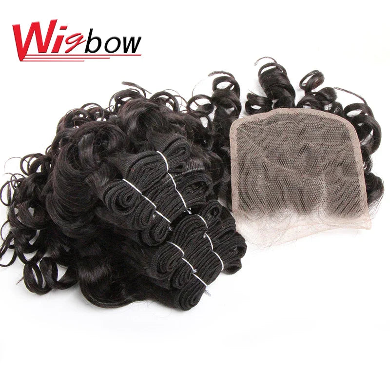 Human Brazilian Hair Weave Bundles With Closure Ombre Bouncy Curly Hair Bundles With 4x4 Closure For Women T1B27/30/99J 6+1/Lot