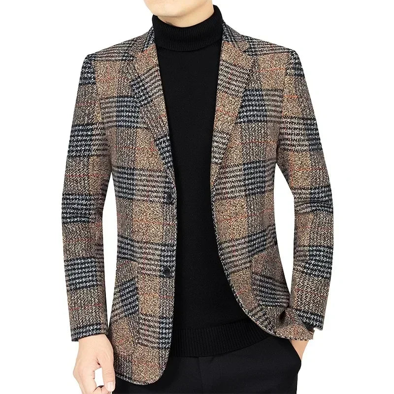 2024 Men's Fashion Blazer Jacket Suit England Style Plaid Business Causal Suits Men Clothing Conjuntos De Blazer Jacket Coat 4XL