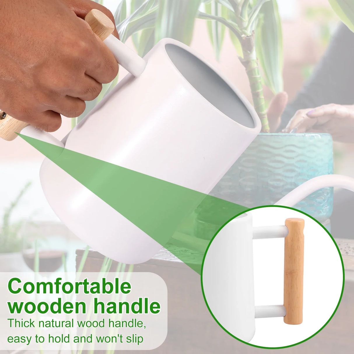 1L Watering Can with Wooden Handle Stainless Steel Watering Pot with Long Spout Watering Jug for Garden Houseplant Potted Plants