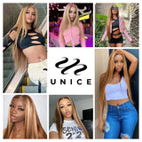 UNice Hair Blonde Highlight Human Hair Bundles With Closure Straight Hair 3/4 Bundles with 4X4 Lace Closure Can Make A 200% Wig