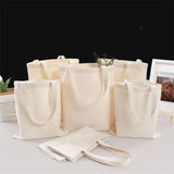 Large Capacity Canvas Shopping Bags DIY Folding Eco-Friendly Cotton Tote Bags Shoulder Bag Reusable Grocery Handbag Beige White