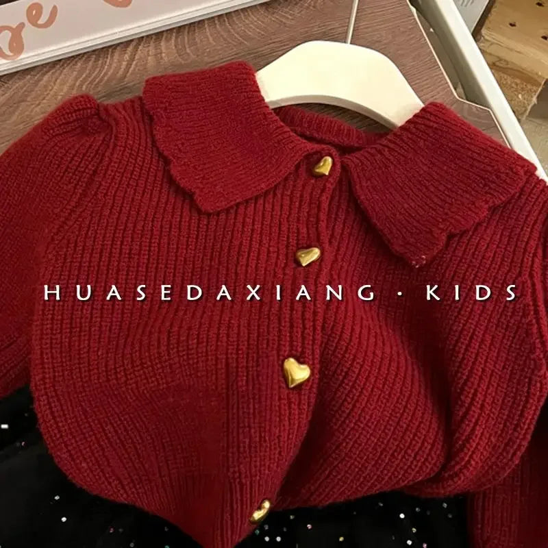 2022 Sweater Turn-down Collar Full Sleeve Regular Length Solid Simple Cotton Comfortable Elegant Casual Winter Children Girls