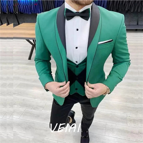 Pale Pink Jaquard Suits for Men 3 Pieces One Button Blazer Tuxedos Suit Set Prom Party Homecoming Student Clothes Coat+Vest+Pant