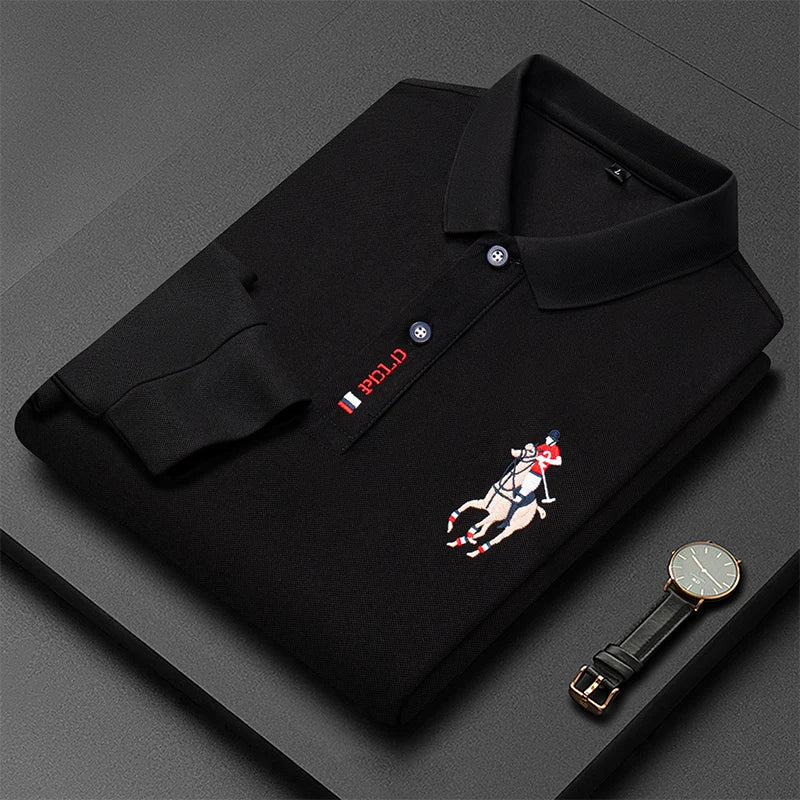 Designer Quality Men's Polo Shirt Autumn Lapel Embroidered Long Sleeved British Business Anti Pilling T-Shirt Trend Fashion Golf