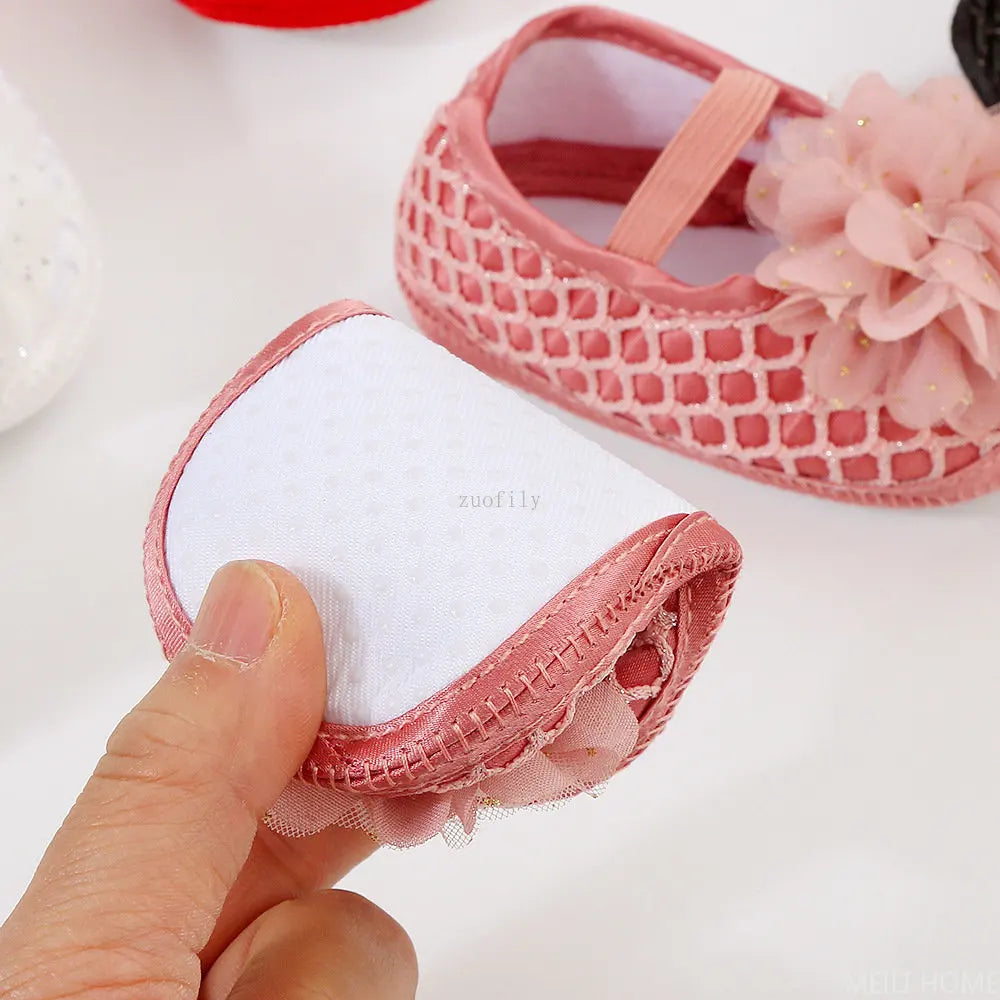 2023 Brand New Newborn Infant Baby Girl Summer Kids Shoes Soft Sole Crib Prewalker Toddler Anti-Slip Solid Floral First Walkers