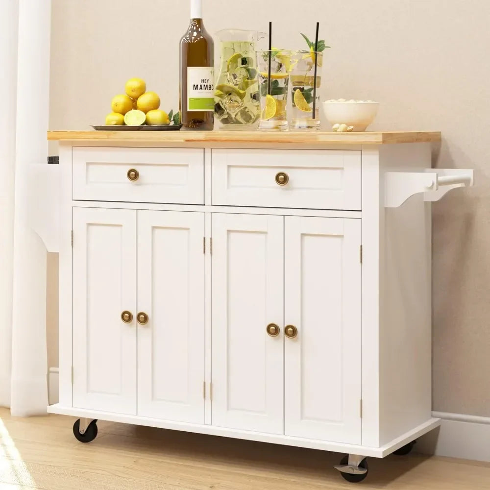 Mobile Kitchen Island With Large Storage Cabinet and 4 Opend Doors for Living Room Trolley Free Shipping Wine Shelf Towel Rack