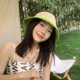 Gradient Straw Fisherman Hat Ladies Sweet Summer Sun Protection Simple Bucket Hat Temperament Elegant Wild Fashion Beach Sun Hat