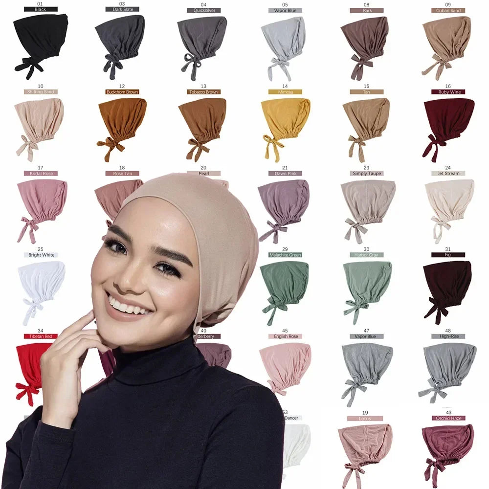 Inner Tie Back Hijab Cap Modal Turban Hat Inner Hijab Caps Islamic Underscarf Bonnet India Hat Female Headwrap Turbante Mujer