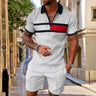 New Summer Men's Suit Trend 3D Printing Zipper Polo Shirt + Shorts Two Piece Set Soft Fashion Casual Men Clothing Tracksuit Set