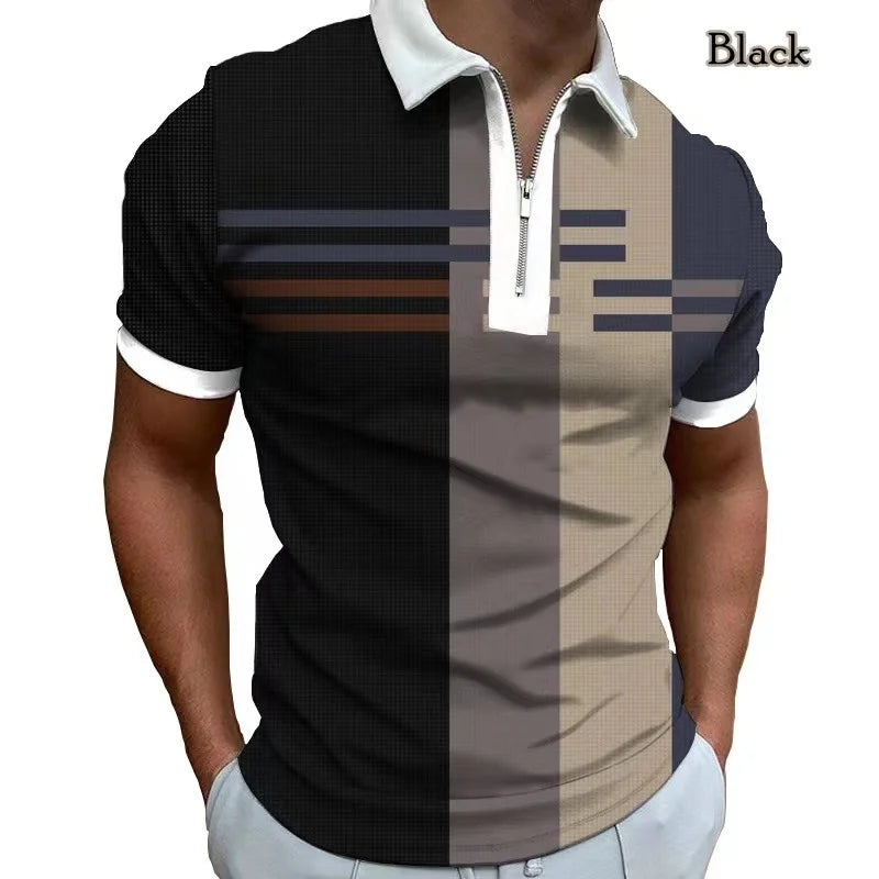 Men's new high-quality short-sleeved Polo shirt luxury casual lapel plaid summer fashion clothing European size top