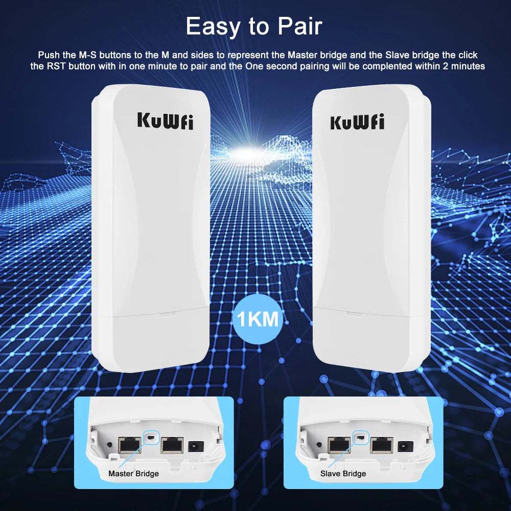 KuWfi 300Mbps Outdoor Wireless Bridge 2.4G Wi-fi Signal PTP PTMP Long Range Extend AP Repeater with WAN LAN Port Support 24V POE