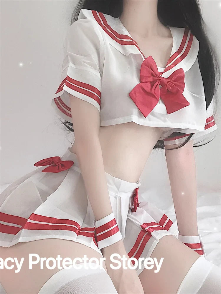 Sexy Lingerie School Student Uniform Role Play Costume Women Cute Mini Skirt Tight Blouse Set Porn College Girl Cosplay Anime