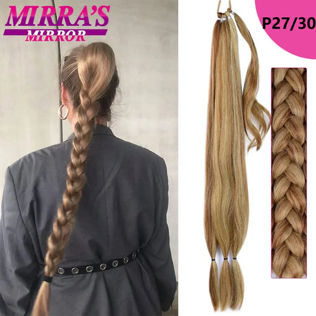 28 Inch Long DIY Braided Ponytail Extension with Hair Tie Straight Wrap Around Hair Extensions Ponytail Synthetic Hairpiece 100G