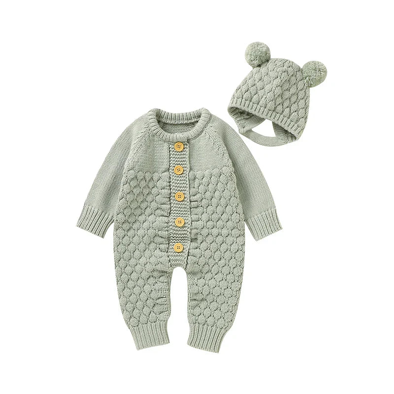 Baby Rompers Clothes Autumn Winter Knitted Newborn Boys Girls Solid Plain Jumpsuits Fashion Solid Plain Toddler Kids Unisex Wear