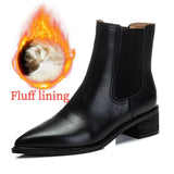 CICIYANG Pointed Chelsea Boots Women Genuine Leather Chimney Boots 2024 Spring New Thick Heel Fur Casual Black Ankle Boot Ladies