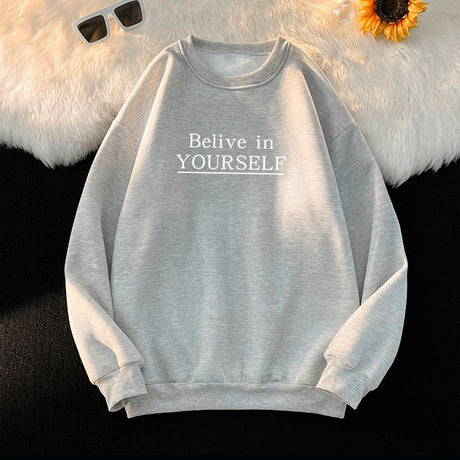 Blessyuki 2023 Plus Size Letter Printed Hoodies for Women Autumn Winter Oversized Casual Long Sleeve O-neck Y2k Sweatshirt Top