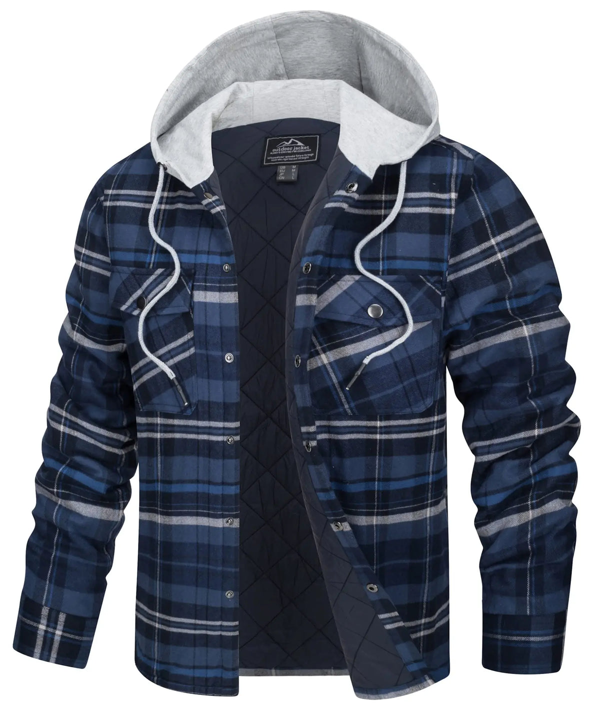 TACVASEN Cotton Flannel Shirt Jacket with Hood Mens Long Sleeve Quilted Lined Plaid Coat Button Down Thick Hoodie Outwear