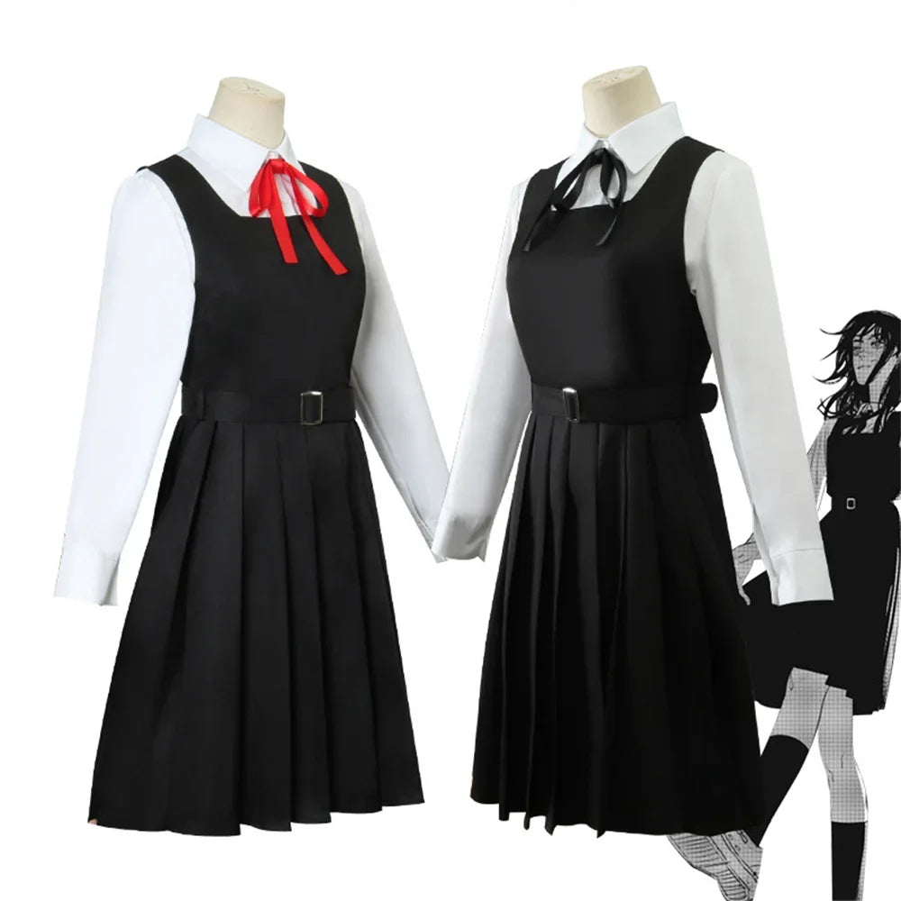 Anime Chainsaw Man Cosplay Mitaka Asa Costume Dress Black Red Tie Women Uniform Halloween Clothes