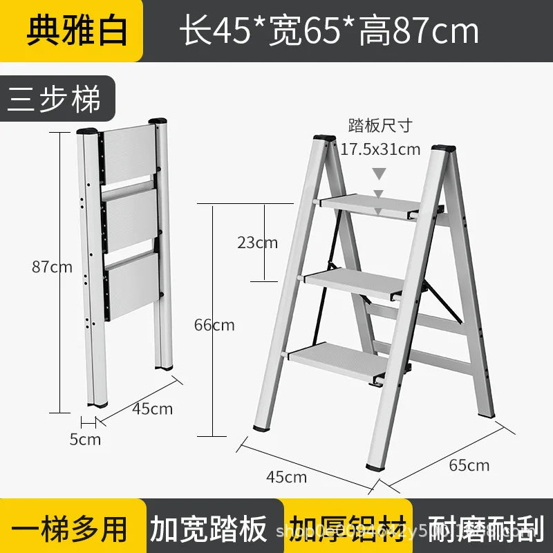 Multi functional folding ladder aluminum alloy high stool kitchen load bearing 300kg step chair widened 3 steps