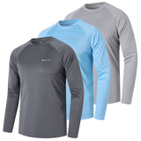 3 Pack Men's Long Sleeve UPF 50+ Rash Guards Diving UV Protection Lightweight T-Shirt Loose Fit Swimming Quick Drying Surfing