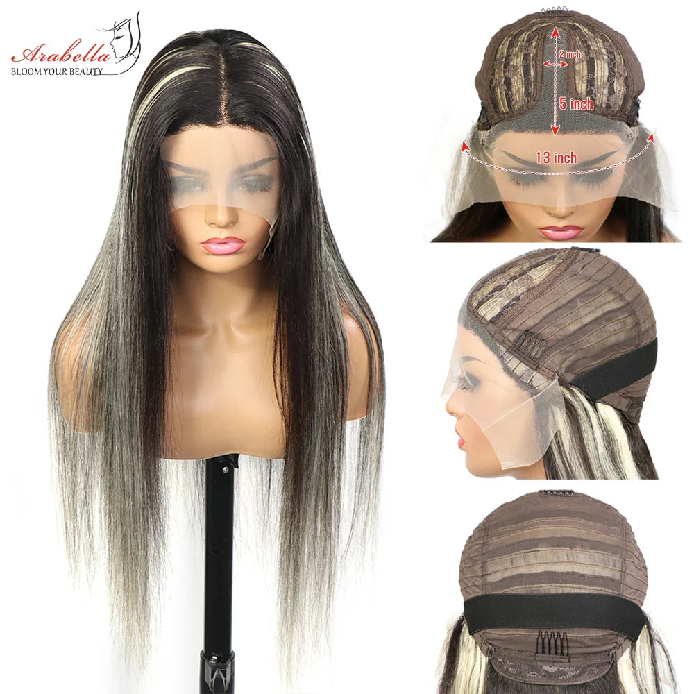 Blonde Hair Mix With Natural Black Hair Wig 100% Human Hair Wigs Arabella Remy 13x5x2 Transparent Lace Straight Hair WIg