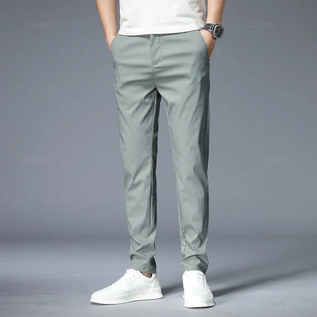 Spring Summer Casual Pants Men Thin Stretch Slim Fit Elastic Waist Business Classic Korean Trousers Male Khaki Gray 38