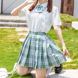 Japanese School Uniform Korean Student JK Seifuku Blouse Pleated Skirt Sailor Full Set Girl Plaid Skirt Pink Uniforms for Woman