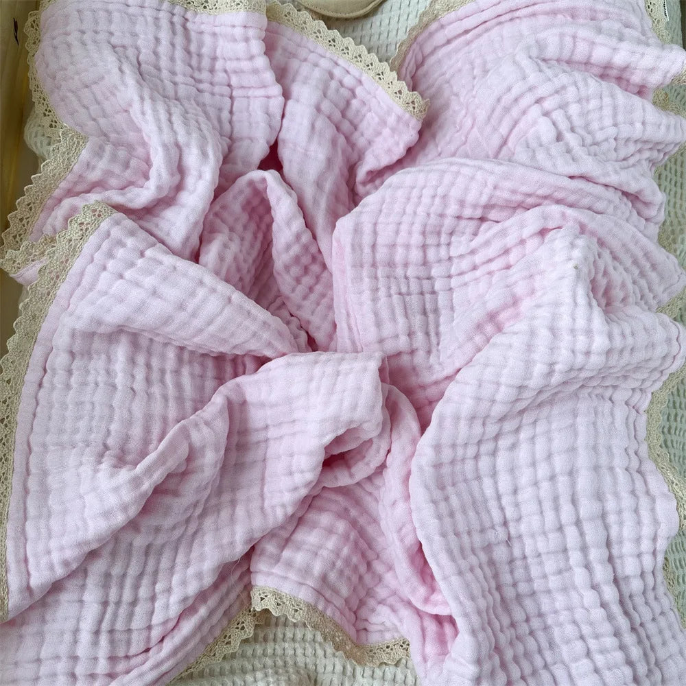 6 Layer Baby Blanket for Newborn Bath Towel Muslin Swaddle Cotton Receive Blanket Swaddling Wrap Lace Langer New Born Bedding