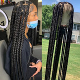 Synthetic Large Box Braided Wigs Jumbo Knotless Full Lace Front Wigs For Black Women Jumbo Tribal Braids Faux Locs Cornrows Wig