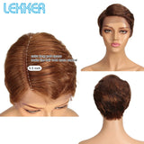 Lekker Short Pixie Bob T Part Lace Human Hair Wig For Women Natural Pre Plucked Glueless Ombre Burgundy Brazilian Remy 613 Wigs