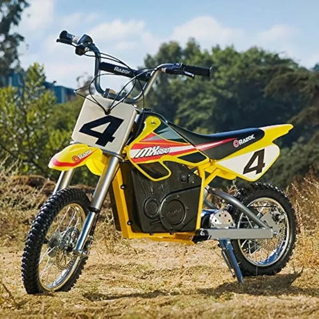 MX650 Dirt Rocket Electric-Powered Dirt Bike with Authentic Motocross Dirt Bike Geometry, Rear-Wheel Drive, High-Torque, Chain-