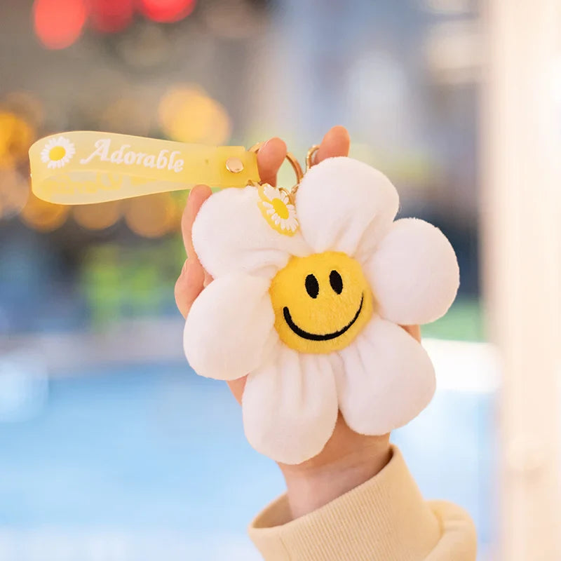 15cm Smiling Sunflower Plush Pendant Colorful Plant Flower Keyring Keychain Key Chain Stuffed Small Plushie Fashion Accessory