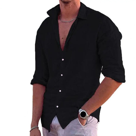 Cotton Linen 2023 Summer New Men's Solid Color Linen Casual Shirt Cardigan Long Sleeve Thin Breathable Shirts US S-3XL