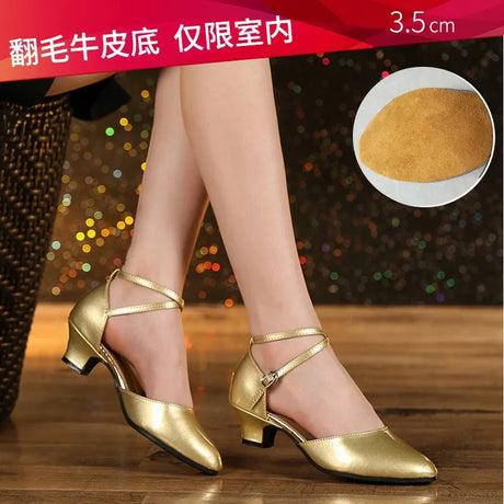 Women Glitter Leather Latin Dance Shoes Closed Toe Soft Sole Salsa Modern Shoe Tango Ballroom Dancing Shoes 3.5cm/5.5cm  Heel